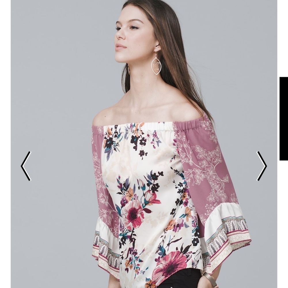 Off-the-Shoulder Mixed-Print Blouse